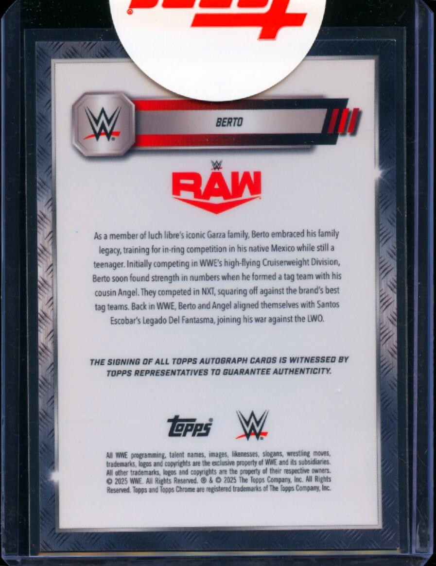 Berto 2025 Topps Chrome On Card Auto Autograph Orange Refractor WWE 10/25