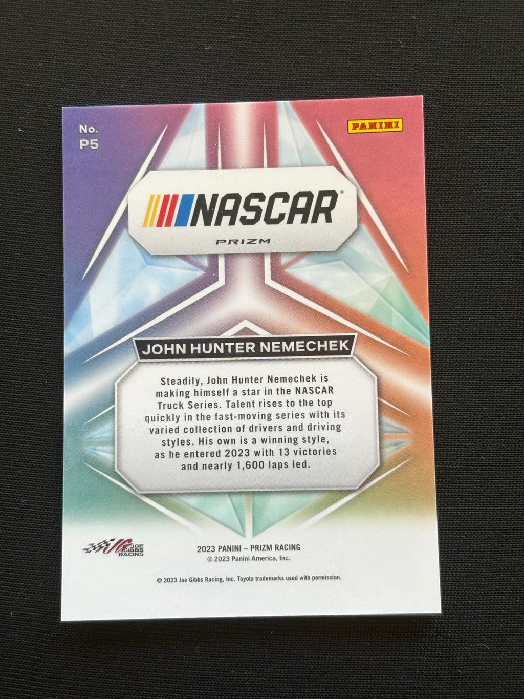 John Hunter Nemechek 2023 Prizm Prizmatic White Sparkle Shortprint SSP NASCAR