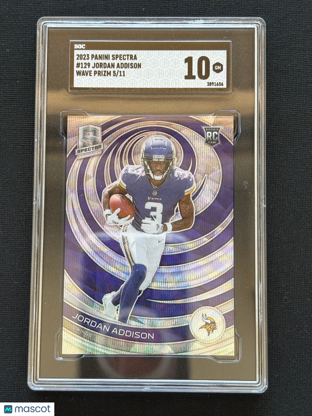 Jordan Addison 2023 Spectra Wave Prizm Rookie RC Minnesota Vikings 5/11 SGC 10