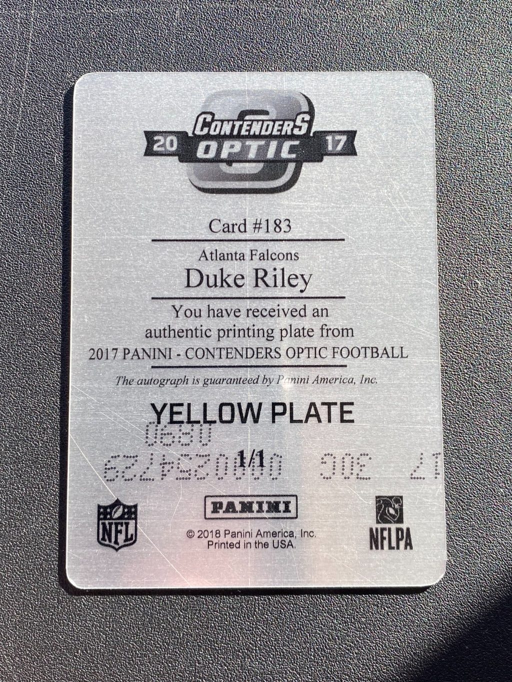 Duke Riley 2018 Contenders Auto Autograph RC LSU Tigers Atlanta Falcons 1/1