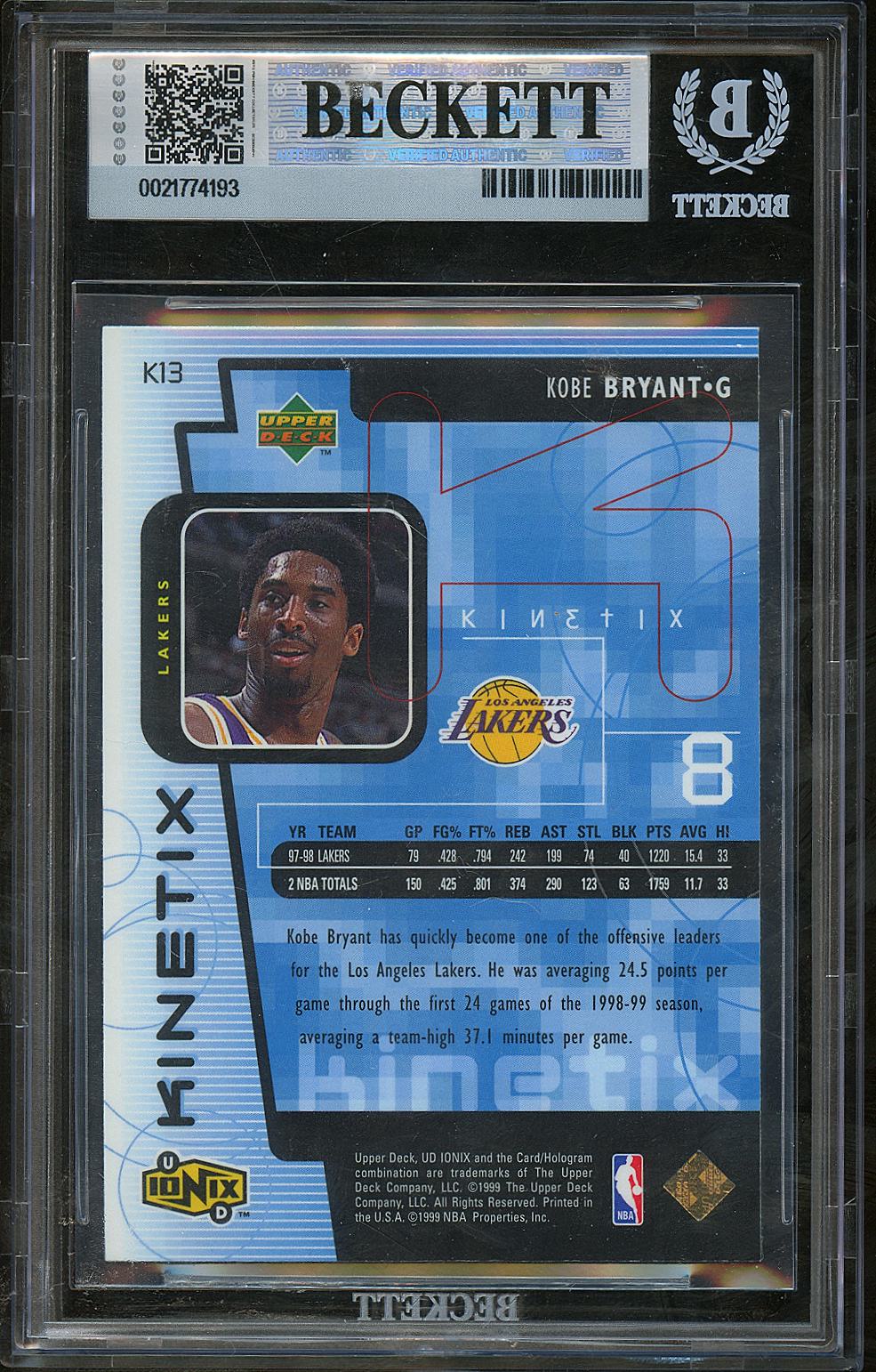 Kobe Bryant 1998-99 UD Ionix Kinetix #K13 Los Angeles Lakers BGS 7.5