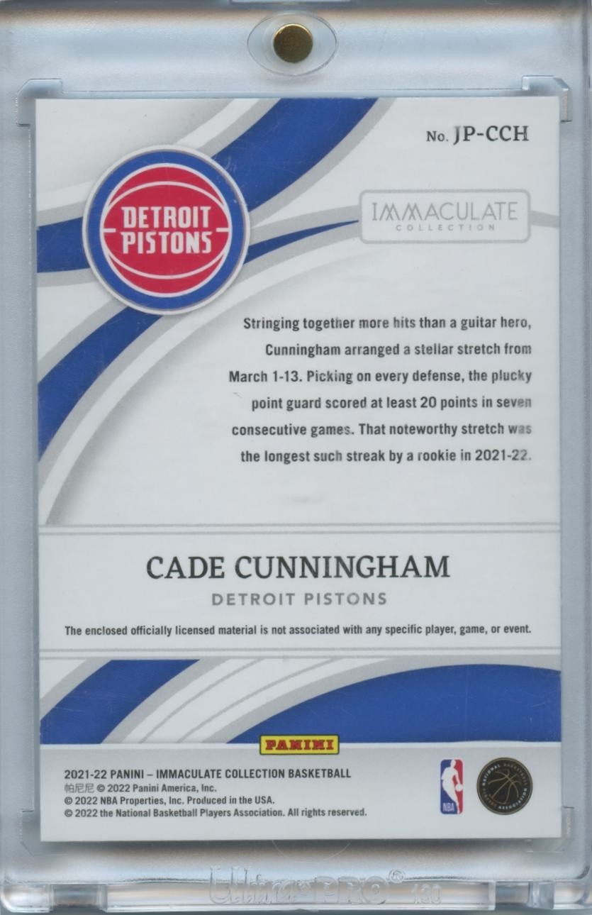 Cade Cunningham 2021-22 Immaculate Jersey Patch Rookie RC Detroit Pistons 36/50