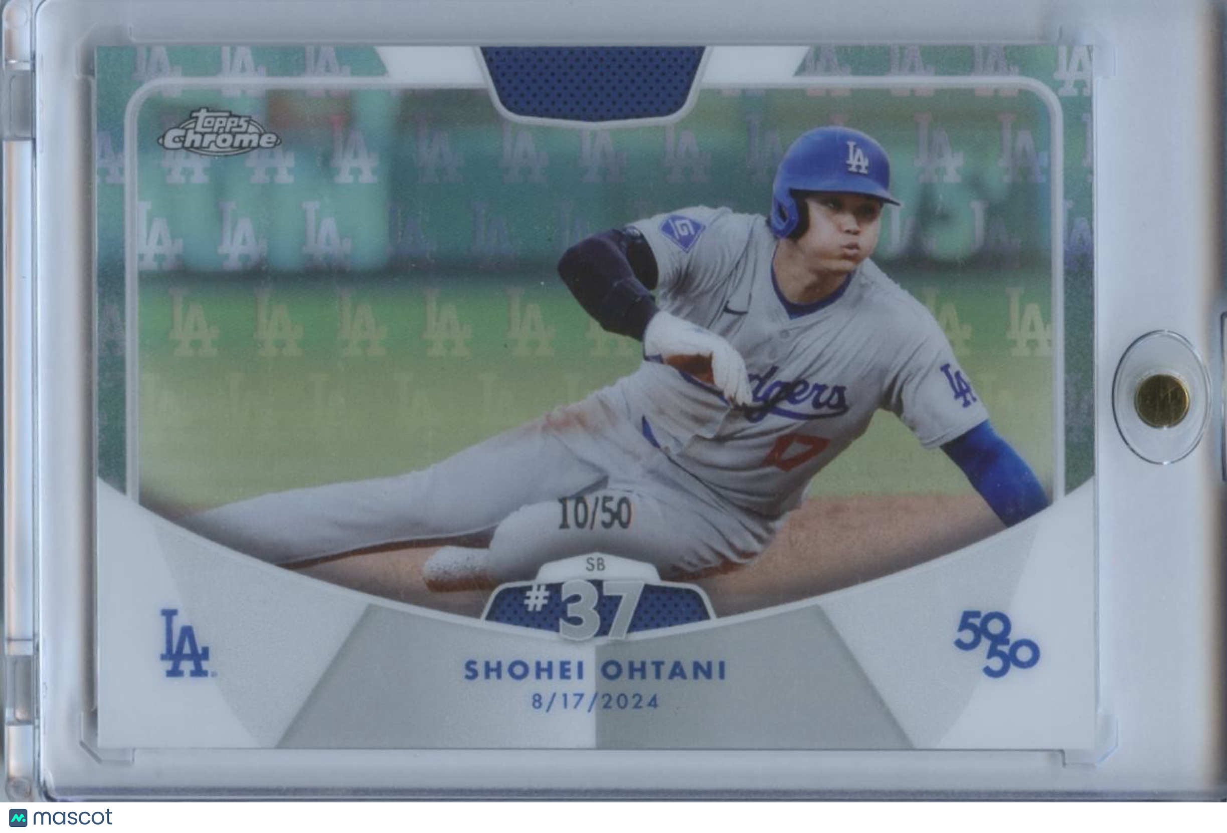 Shohei Ohtani 2024 Topps Chrome 50/50 Team Logo Refractor Dodgers 10/50