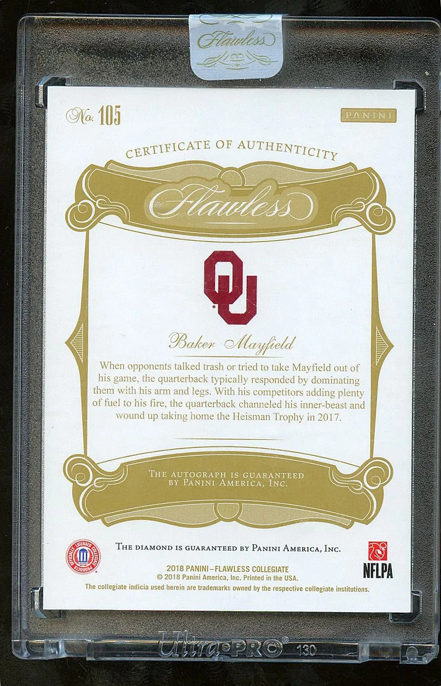Baker Mayfield 2018 Flawless Auto Autograph Diamond RC 20/25 Oklahoma Sooners