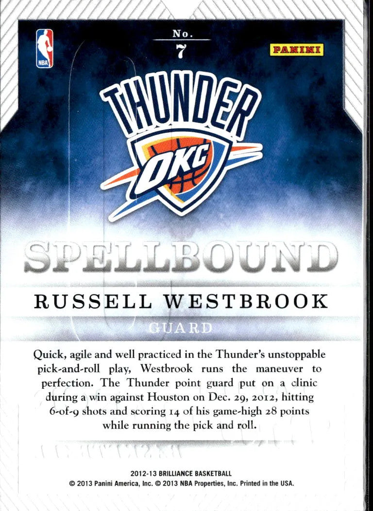 Russell Westbrook 2013 Panini Brilliance Spellbound "O" Oklahoma City Thunder