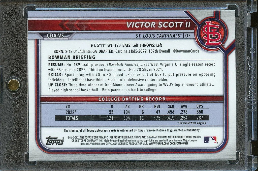 Victor Scott II 2022 Bowman Chrome 1st Auto Autograph RC 50/250 Cardinals