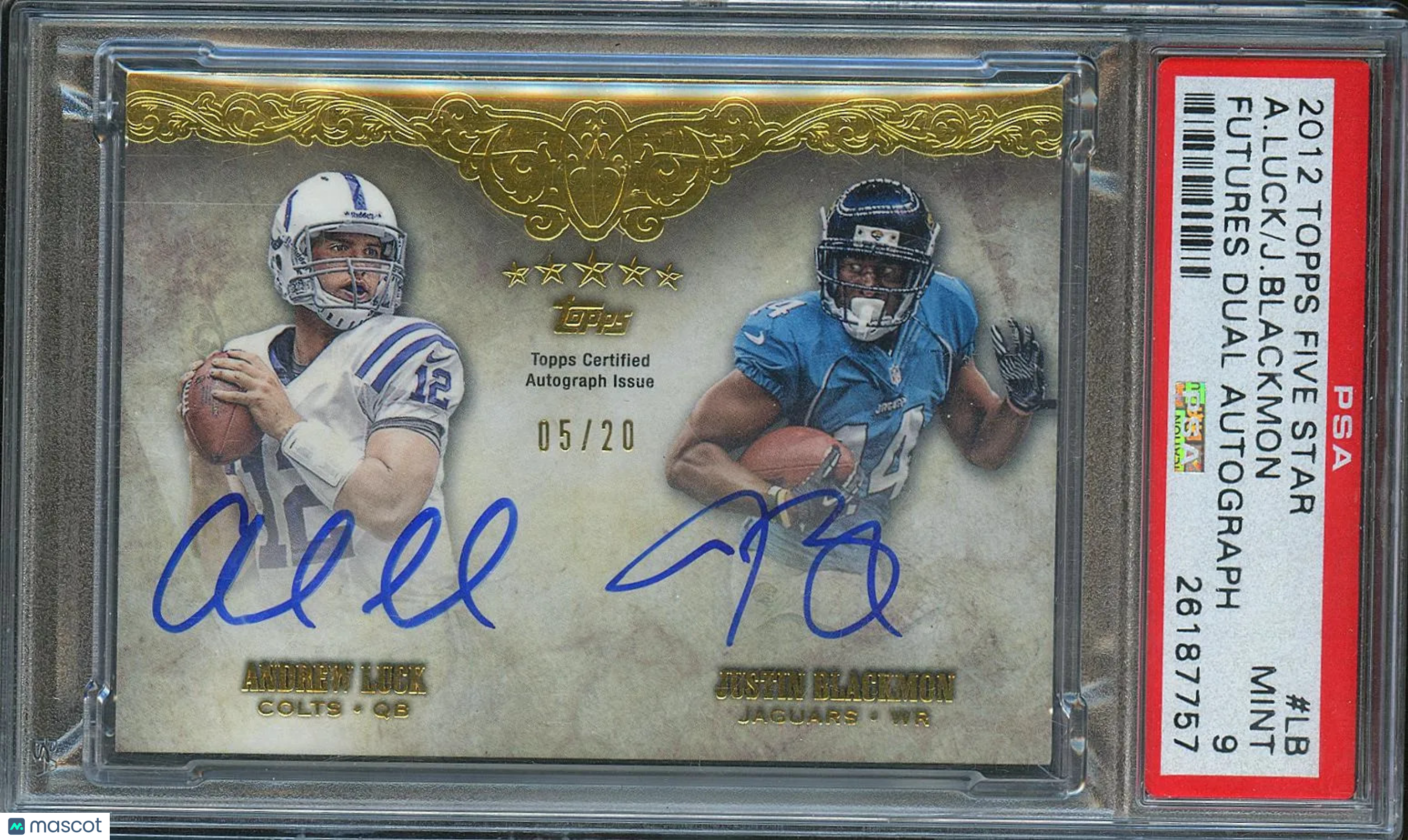 A. Luck J. Blackmon 2012 Topps Five Star Futures Dual Autograph Auto PSA 9