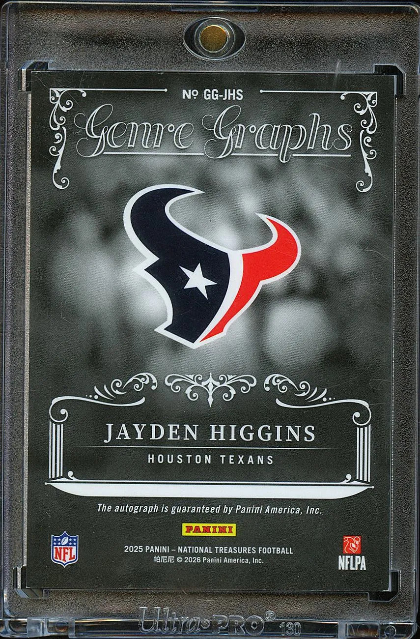 Jayden Higgins 2025 National Treasures Auto Autograph RC 1/1 Houston Texans