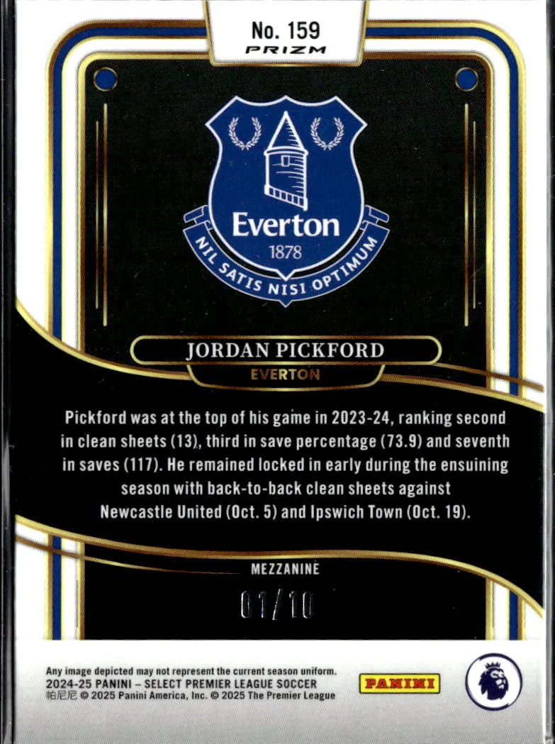 Jordan Pickford 2025 Select Mezzanine Gold Prizm SSP 1/10 Everton