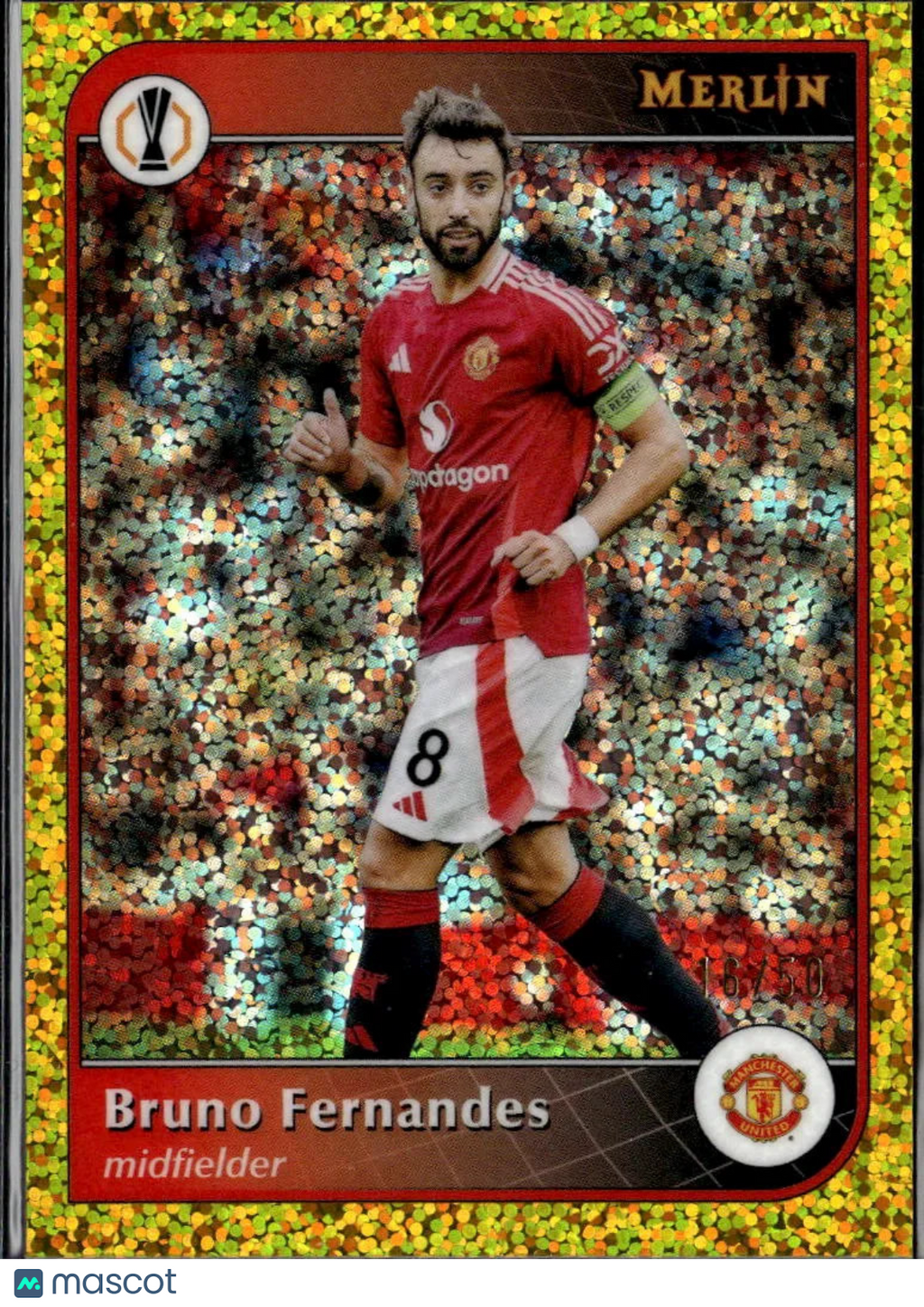 Bruno Fernandes 2025 Topps Merlin Gold Speckle Refractor 16/50 Manchester United