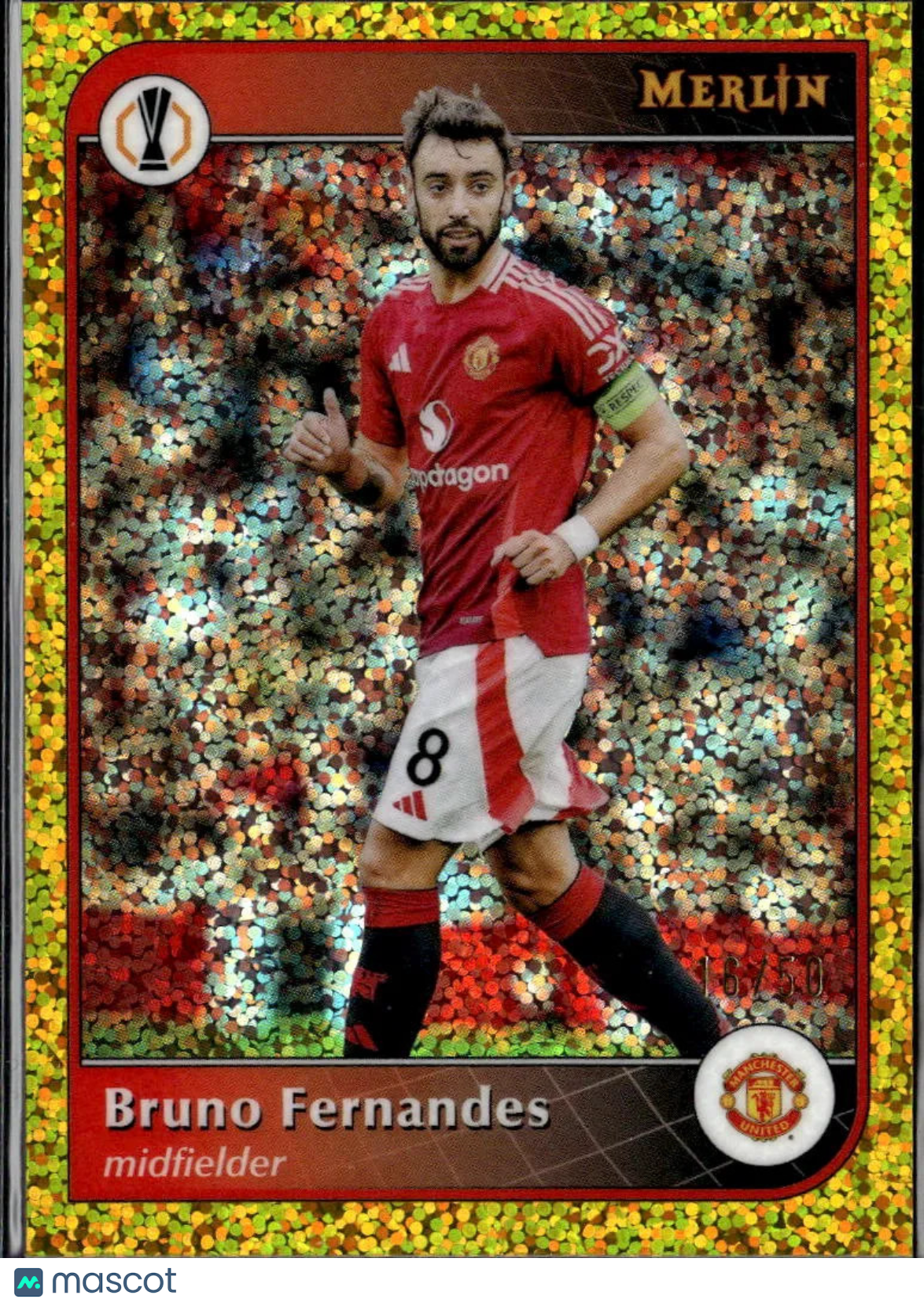 Bruno Fernandes 2025 Topps Merlin Gold Speckle Refractor 16/50 Manchester United