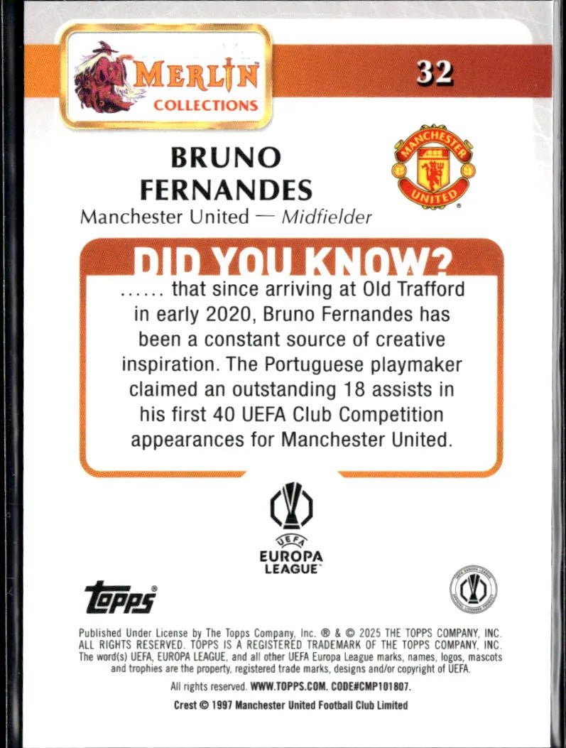 Bruno Fernandes 2025 Topps Merlin Gold Speckle Refractor 16/50 Manchester United