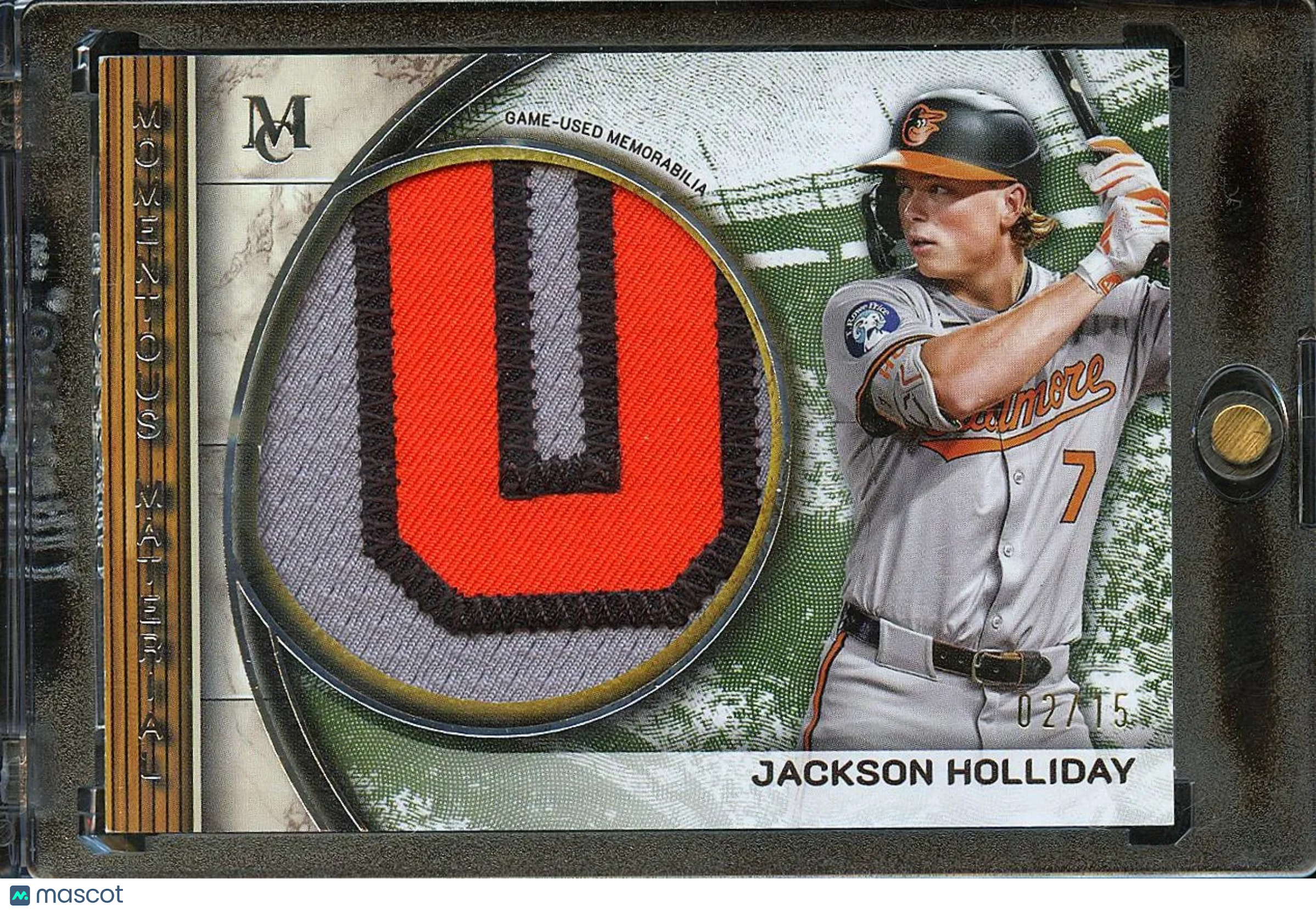 Jackson Holliday 2025 Museum Collection Game Worn Jersey Patch 2/15 Orioles