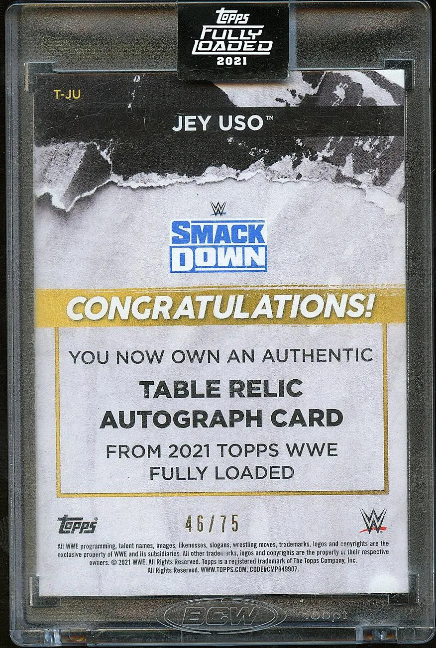 Jey Uso 2021 Topps WWE Fully Loaded Auto Autograph Table Patch 46/75