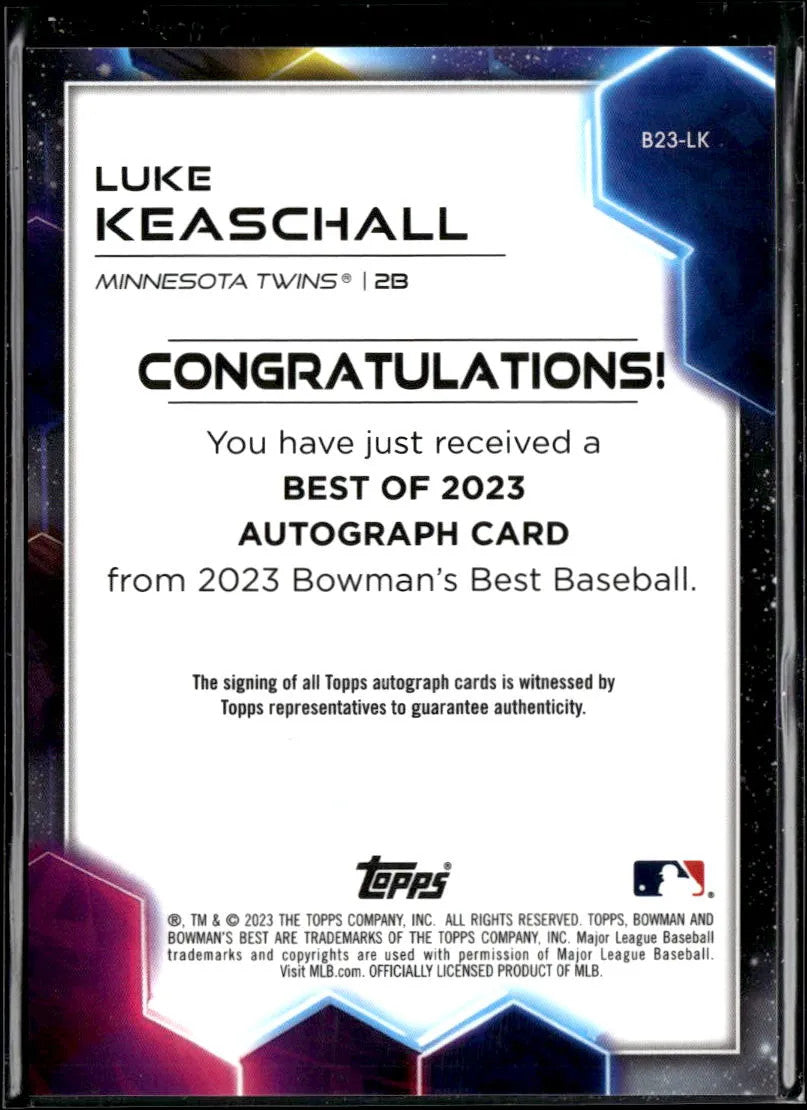 Luke Keaschall 2023 Bowman's Best BLUE Auto Autograph RC 52/150 Minnesota Twins