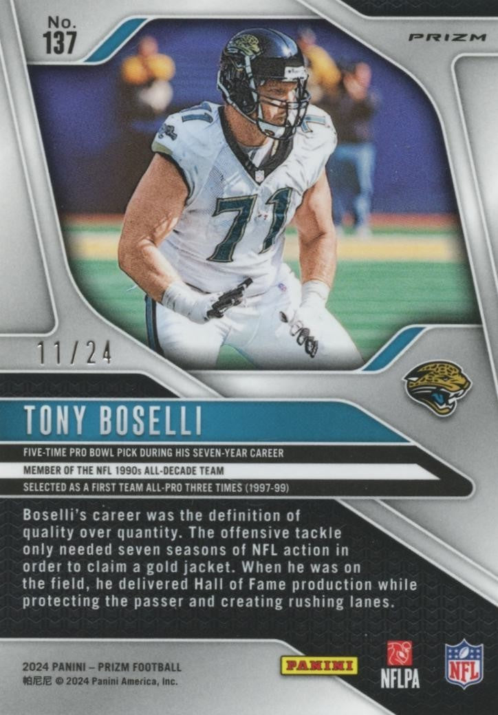 Tony Boselli 2024 Prizm GOLD Sparkle Prizm SSP Jacksonville Jaguars 11/24