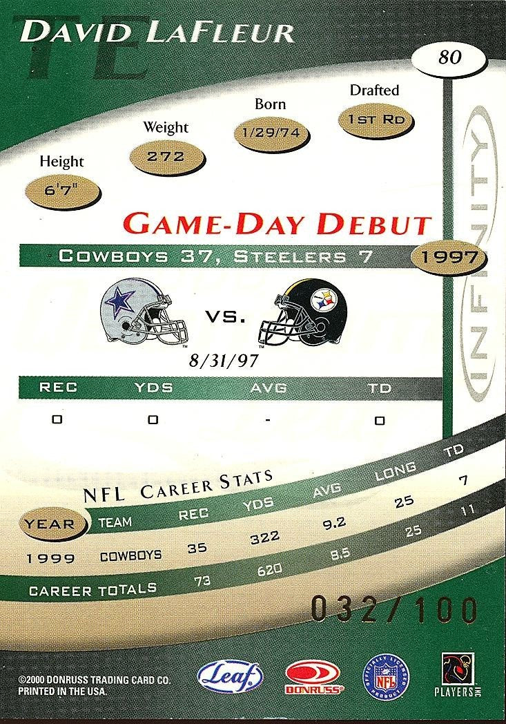David LaFleur 2000 Quantum Leaf Infinity Green Dallas Cowboys 32/100 #80