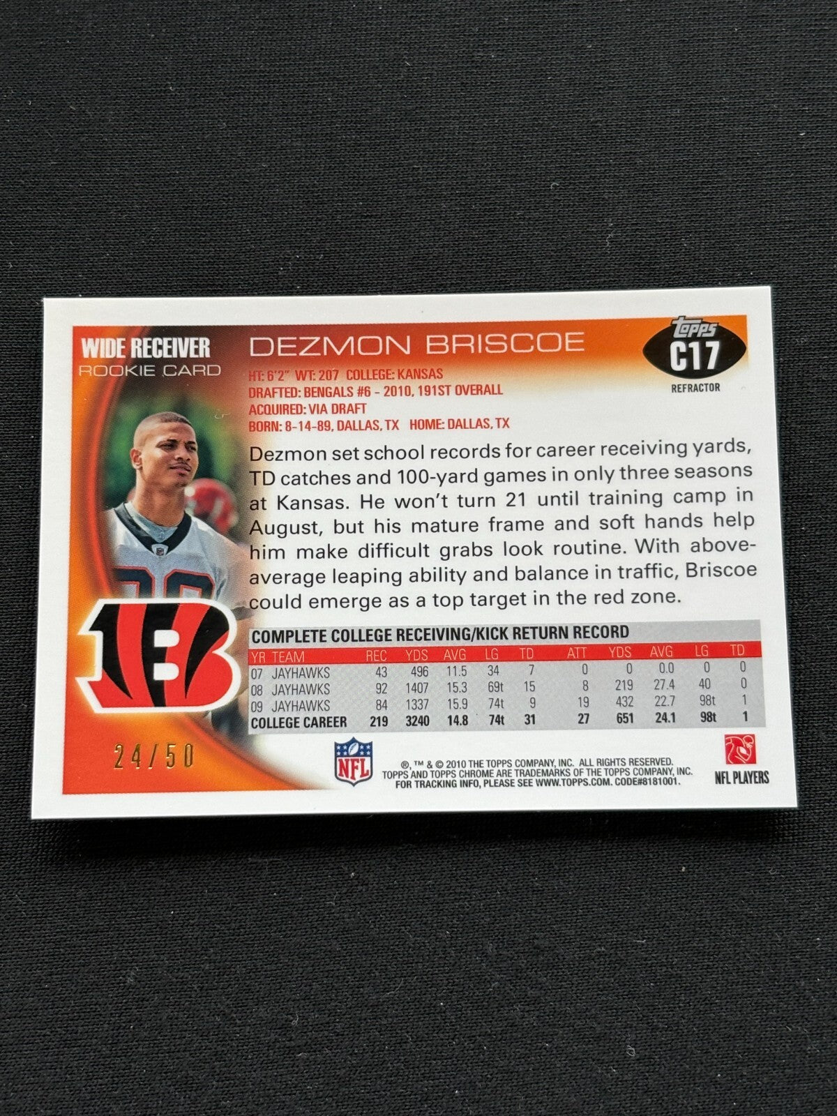 Dezmon Briscoe 2010 Topps Chrome GOLD Refractor Rookie Cincinnati Bengals 24/50