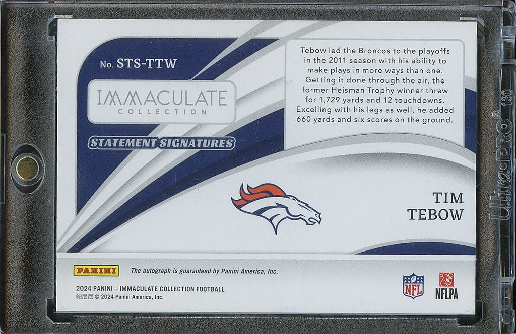Tim Tebow 2024 Immaculate On Card Auto Autograph Denver Broncos 33/49