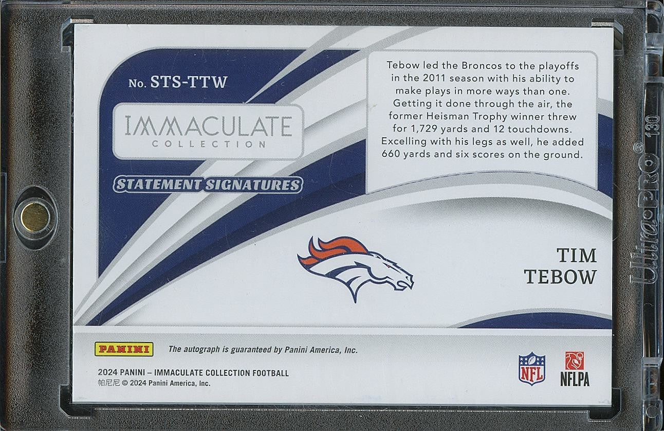 Tim Tebow 2024 Immaculate On Card Auto Autograph Denver Broncos 33/49