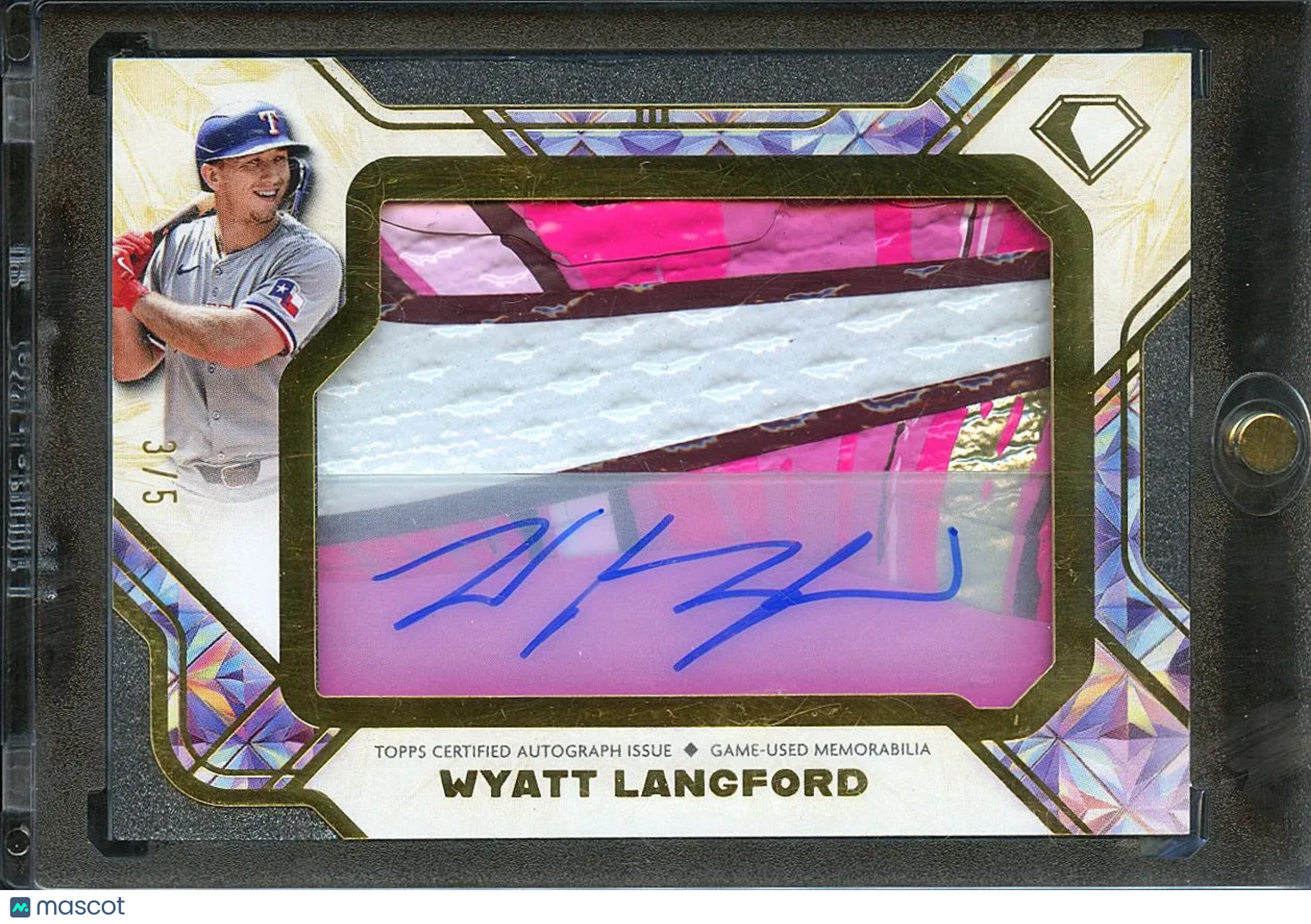 Wyatt Langford 2025 Diamond Icons Auto Autograph Nike Swoosh Patch 3/5 Rangers