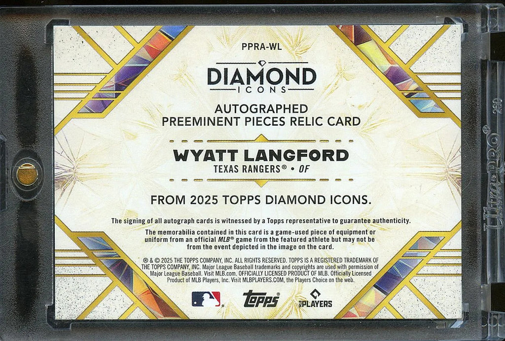 Wyatt Langford 2025 Diamond Icons Auto Autograph Nike Swoosh Patch 3/5 Rangers