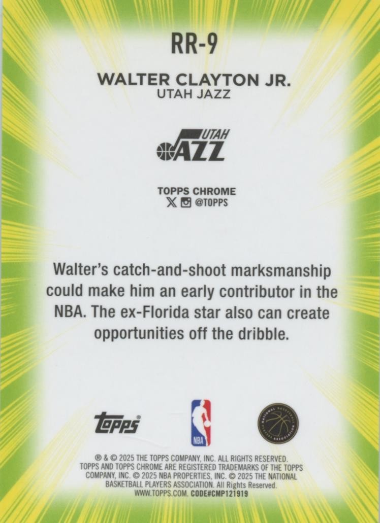 Walter Clayton Jr. 2025-26 Topps Chrome Radiating Rookies SSP RC Utah Jazz
