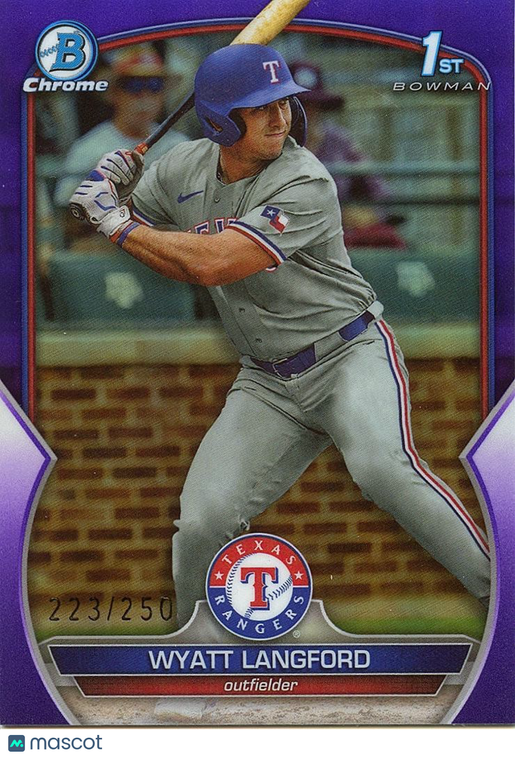 Wyatt Langford 2023 Bowman Chrome 1st Purple Refractor RC Rangers 223/250