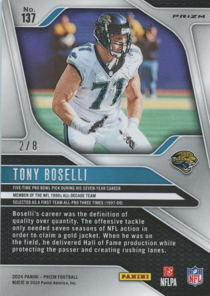 Tony Boselli 2024 Prizm Green Sparkle Prizm SSP Jacksonville Jaguars 2/8