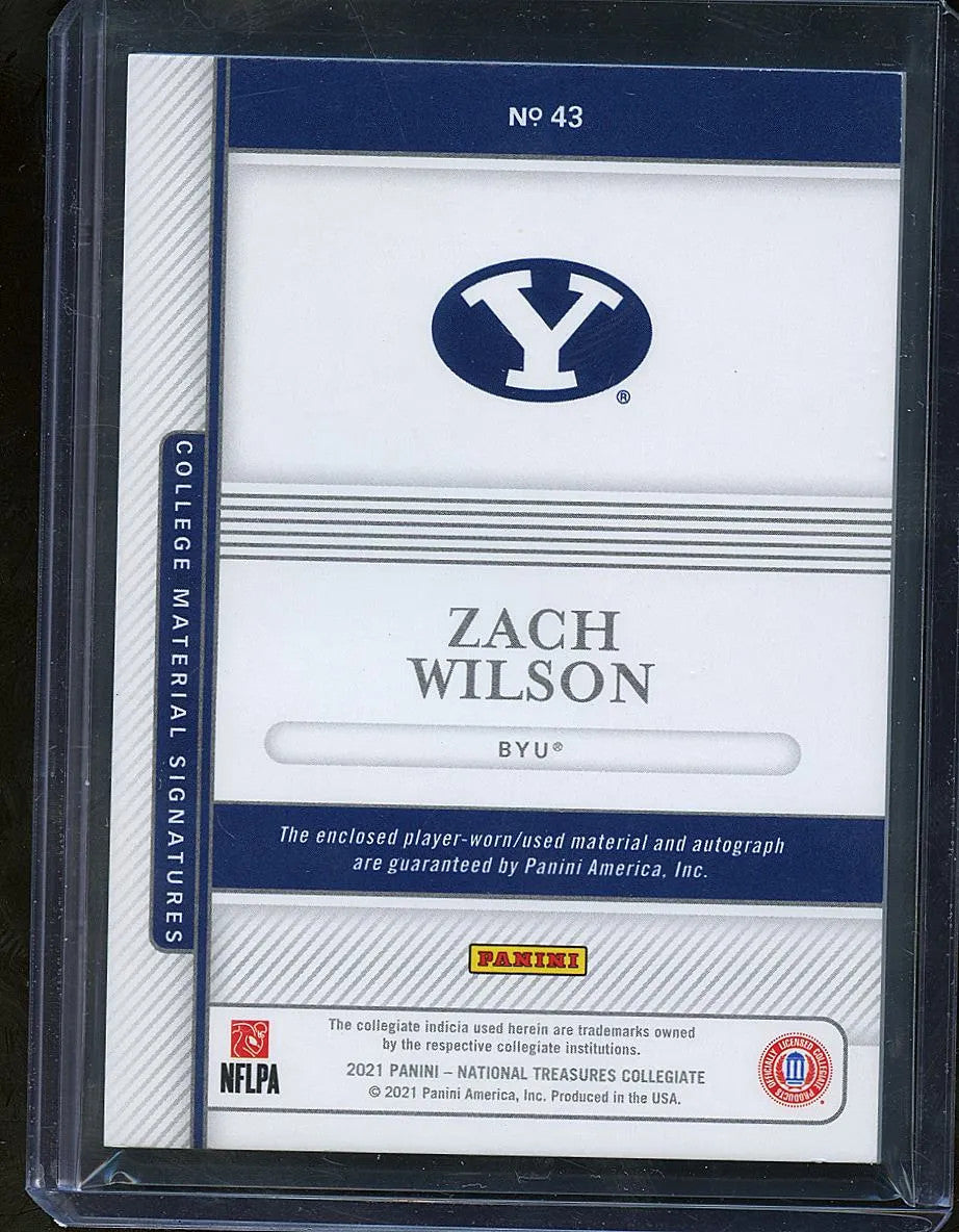 Zach Wilson 2021 National Treasures Auto Autograph LOGO Patch RC BYU 9/10
