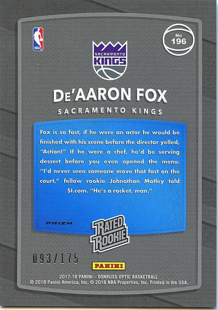 De'Aaron Fox 2017 Optic Rated Rookie Lime Green Prizm RC Spurs Kings 93/175