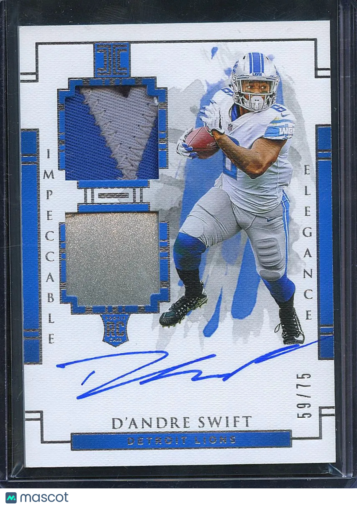 D'Andre Swift 2020 Impeccable Auto Autograph Patch Helmet RC 59/75 Lions