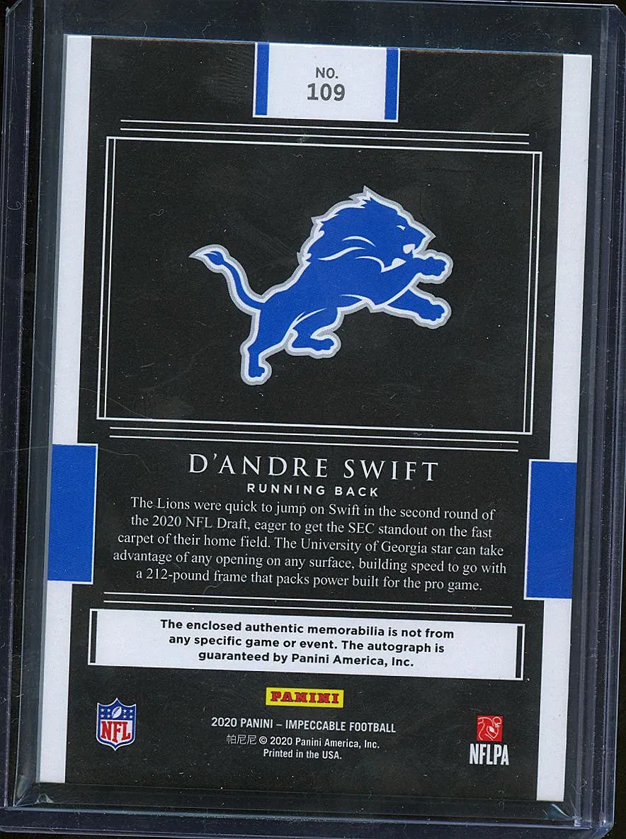 D'Andre Swift 2020 Impeccable Auto Autograph Patch Helmet RC 59/75 Lions