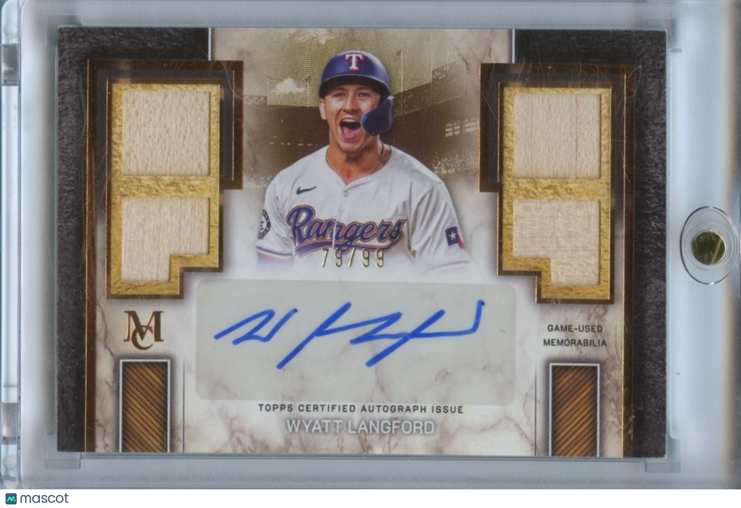 Wyatt Langford 2025 Museum Collection Auto Autograph Bat Texas Rangers 79/99