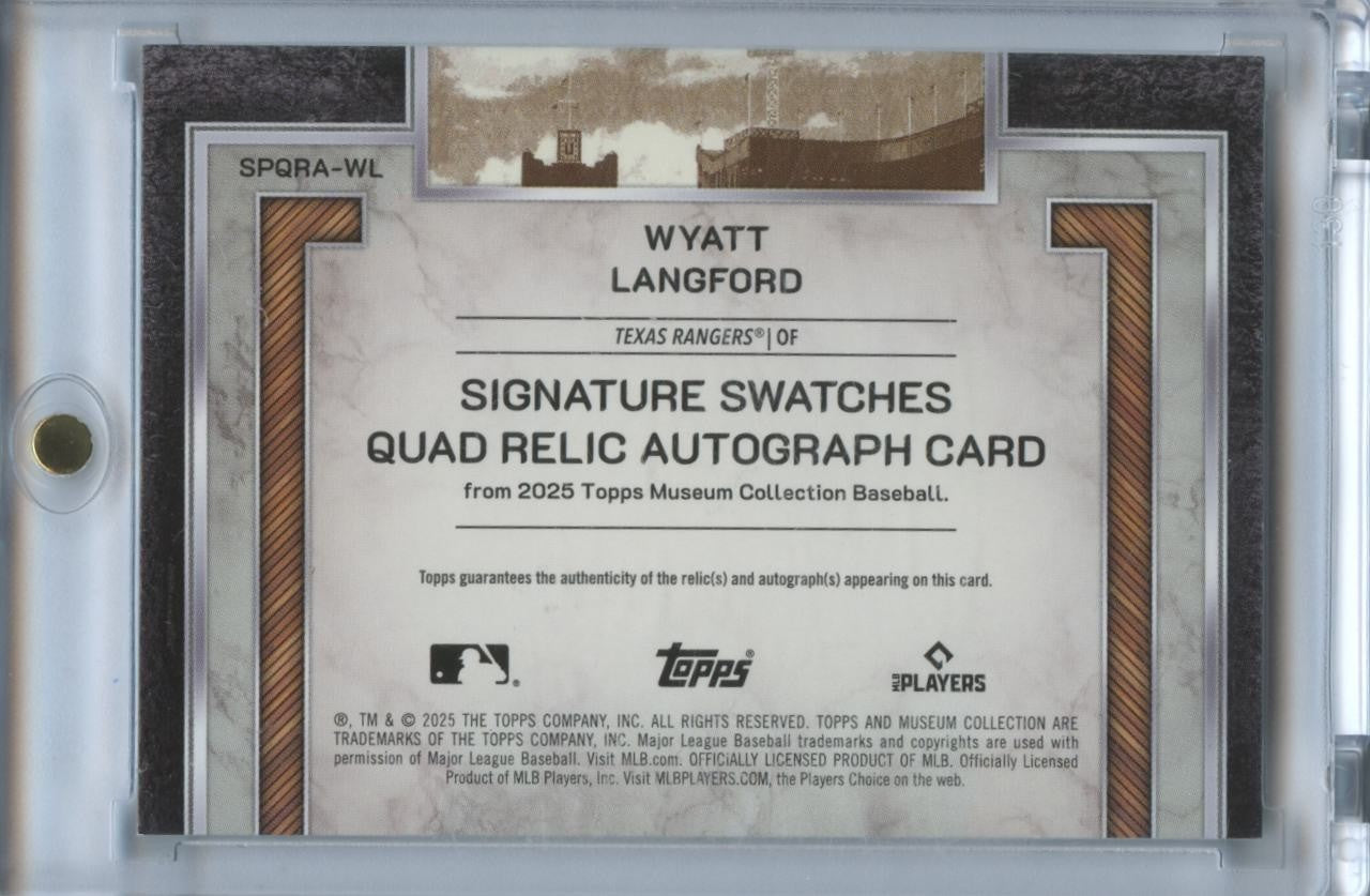 Wyatt Langford 2025 Museum Collection Auto Autograph Bat Texas Rangers 79/99