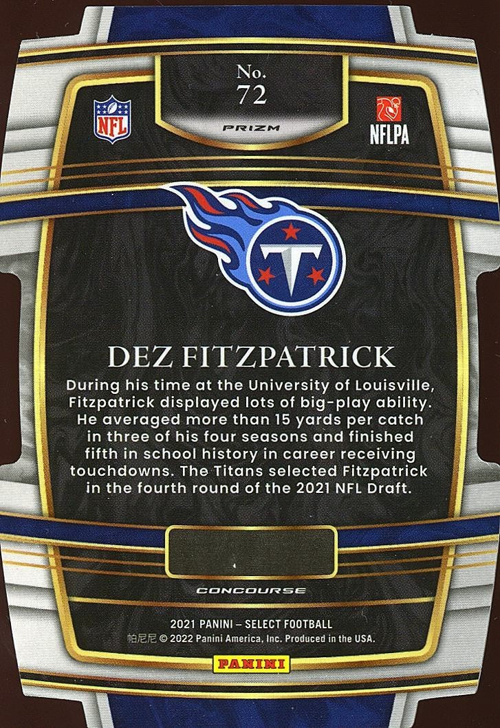 Dez Fitzpatrick 2021 Select ZEBRA Prizm SSP RC Rookie Tennessee Titans