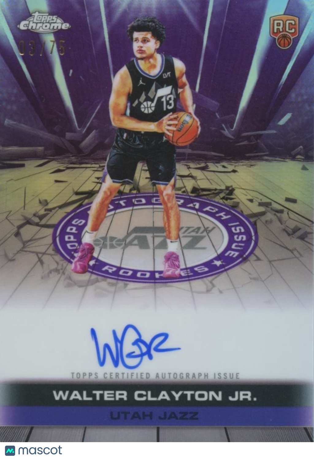 Walter Clayton Jr. 2025-26 Topps Chrome Auto Autograph Rookie Purple Jazz 3/75
