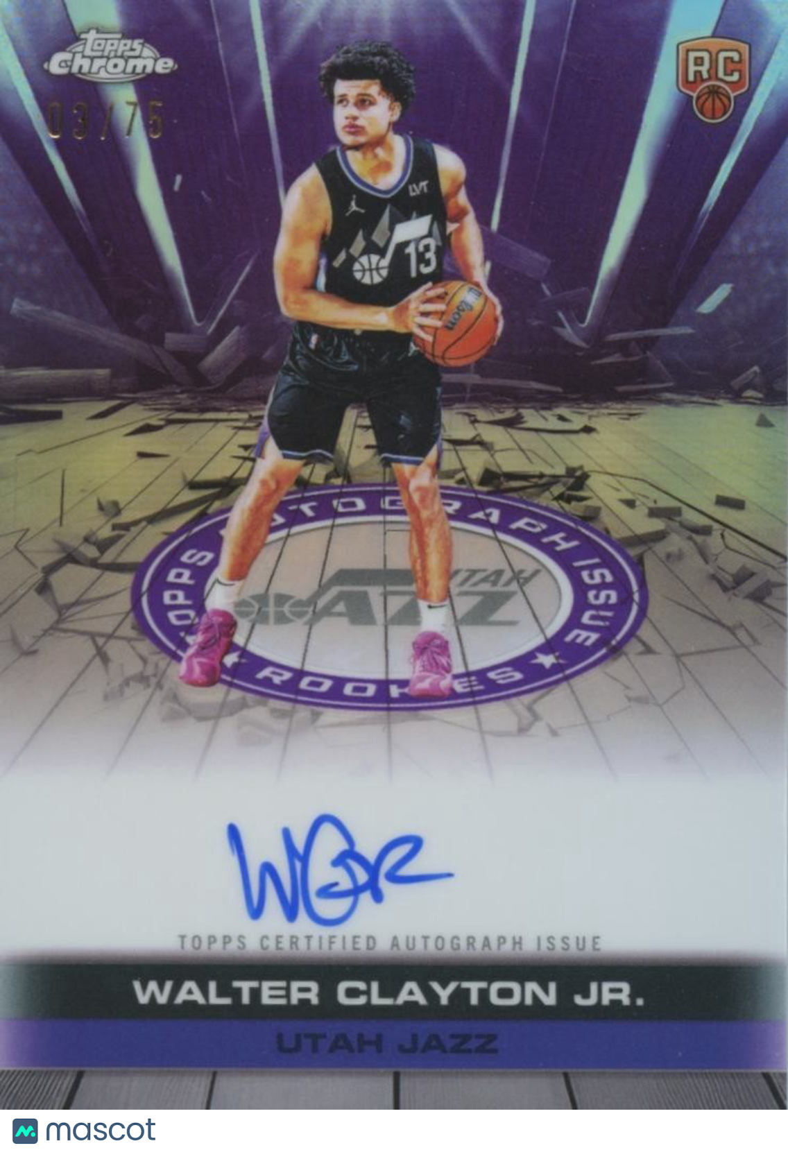 Walter Clayton Jr. 2025-26 Topps Chrome Auto Autograph Rookie Purple Jazz 3/75