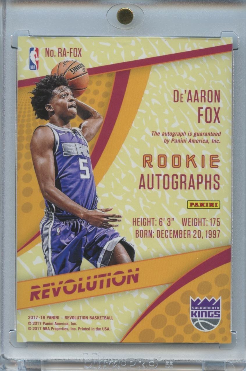 De'Aaron Fox 2017-18 Revolution on Card Auto Autograph Rookie Sacramento Kings