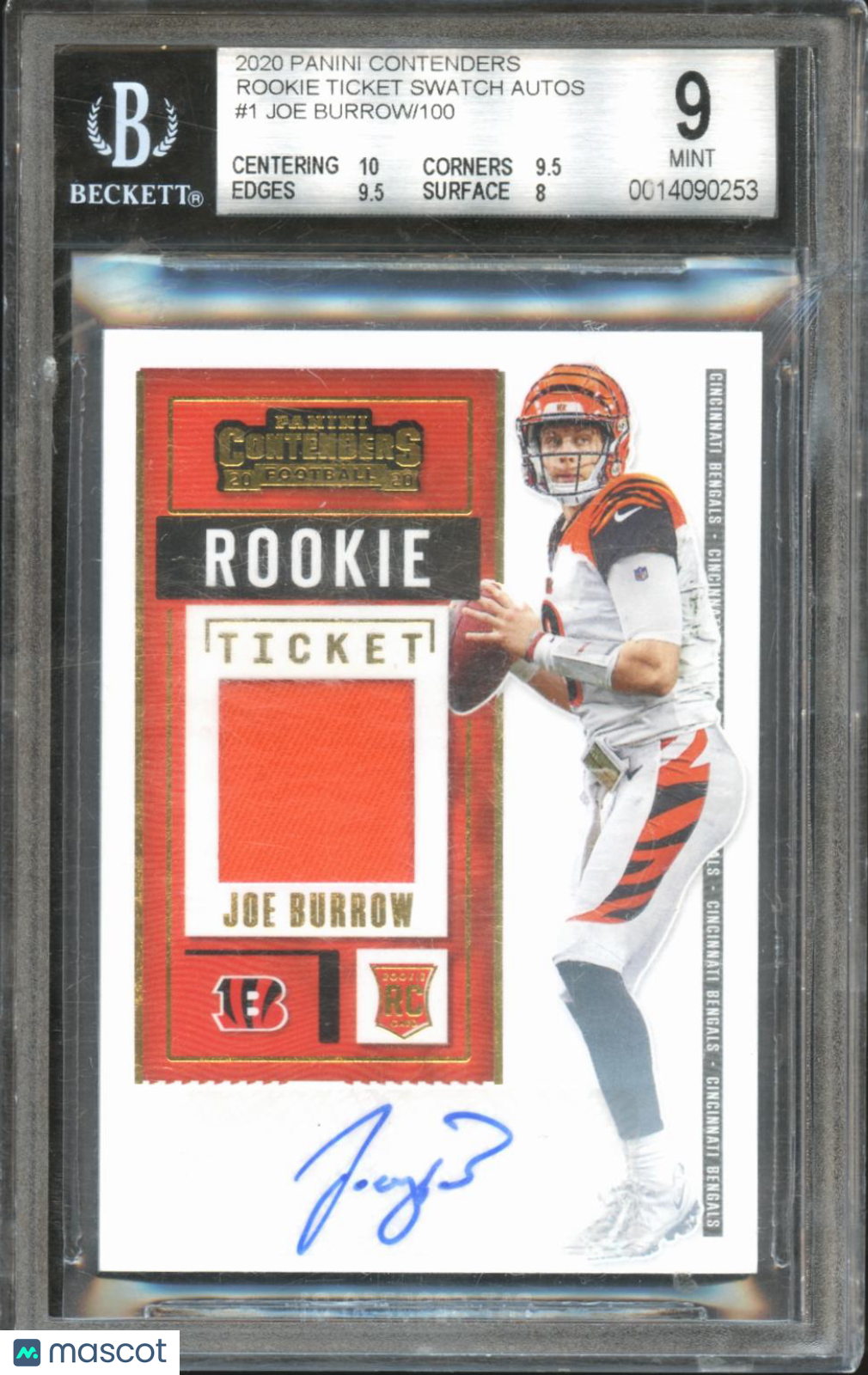 Joe Burrow 2020 Contenders Auto Autograph Patch RC Cincinnati Bengals BGS 9