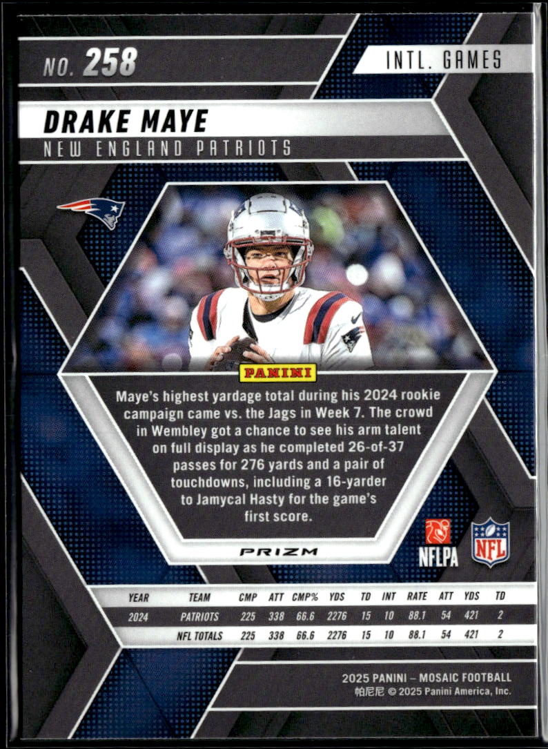 Drake Maye 2025 Mosaic Blue Reactive Prizm New England Patriots