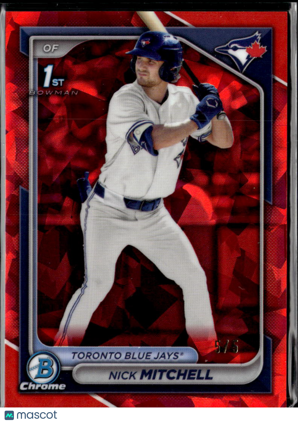 Nick Mitchell 2024 Bowman Chrome Sapphire 1st Red Refractor 5/5 Blue Jays