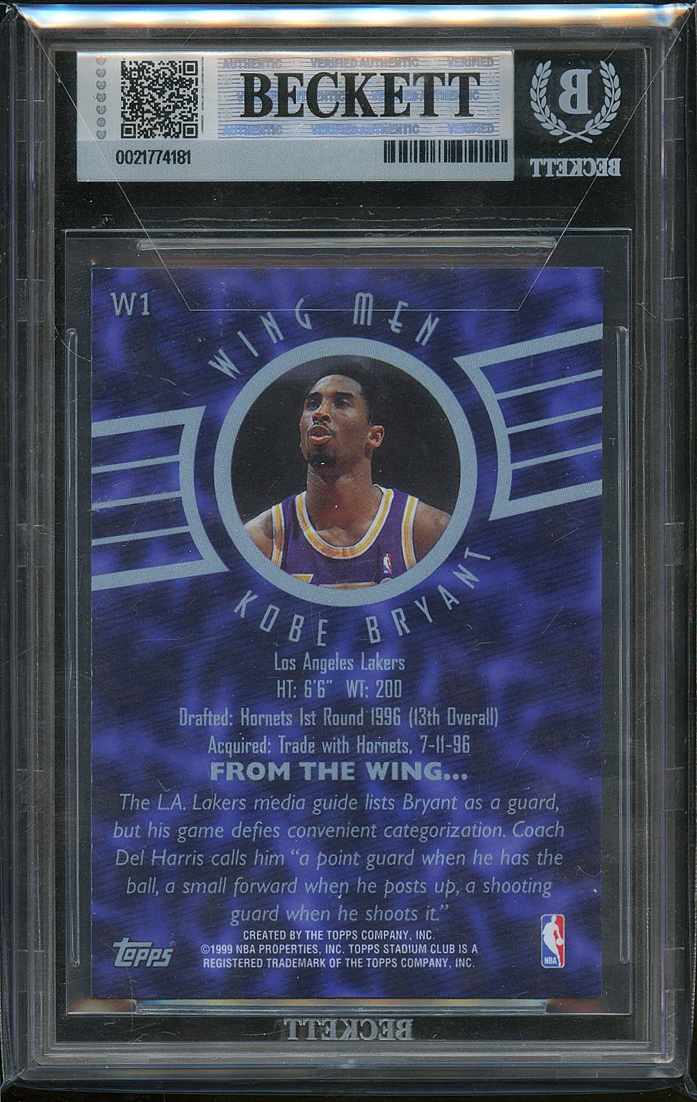 Kobe Bryant 1998-99 Stadium Club Wing Men #W1 Los Angeles Lakers BGS 9
