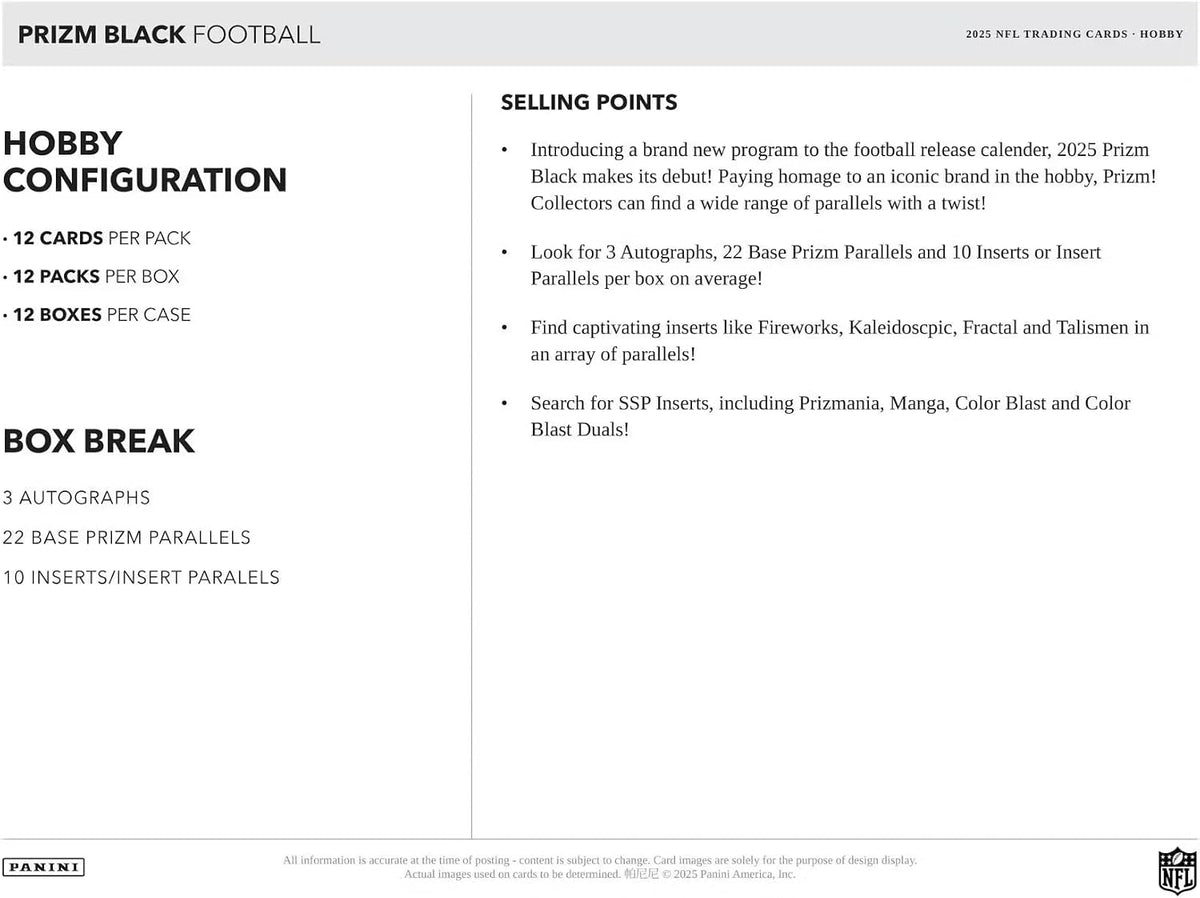 2025 Panini Prizm Black Football Hobby Box