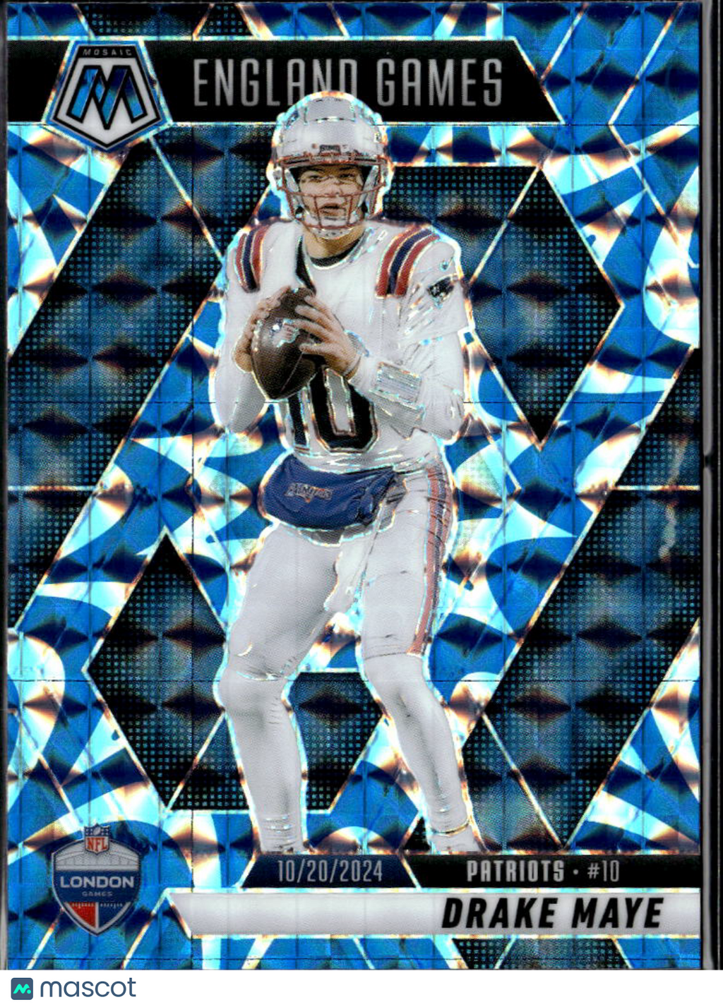 Drake Maye 2025 Mosaic Blue Reactive Prizm New England Patriots