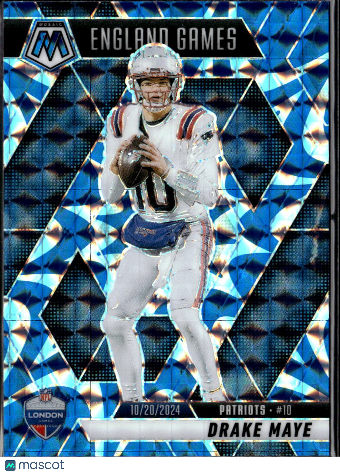 Drake Maye 2025 Mosaic Blue Reactive Prizm New England Patriots