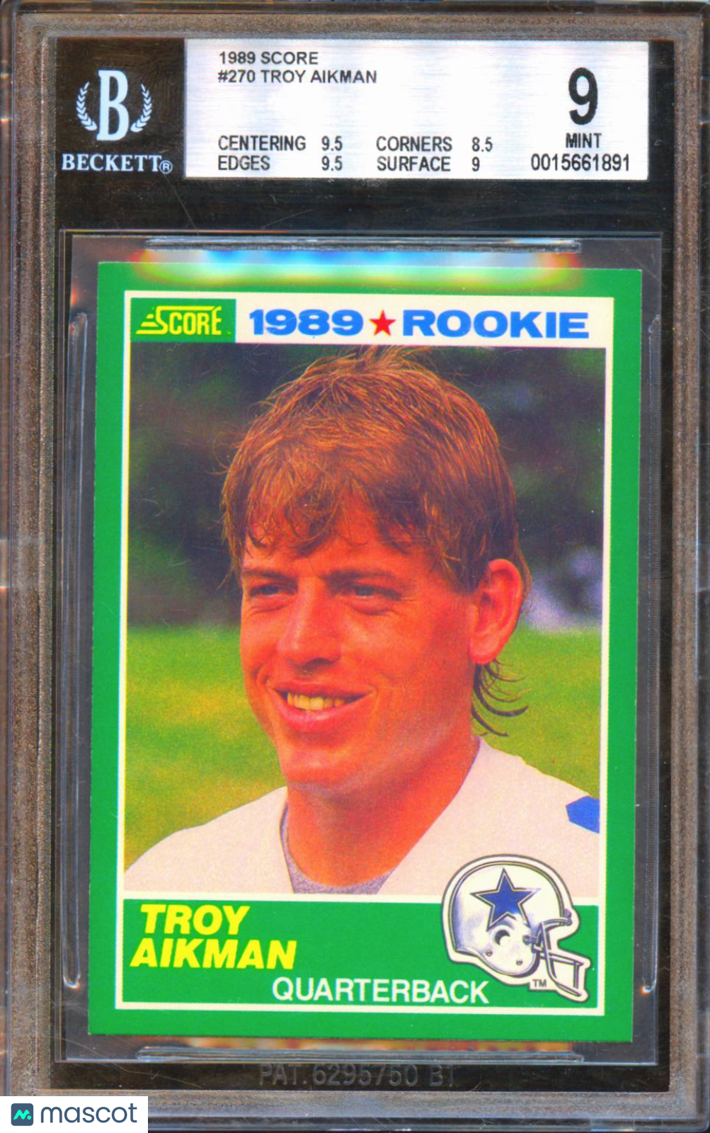 Troy Aikman 1989 Score Rookie Card RC Dallas Cowboys #270 BGS 9