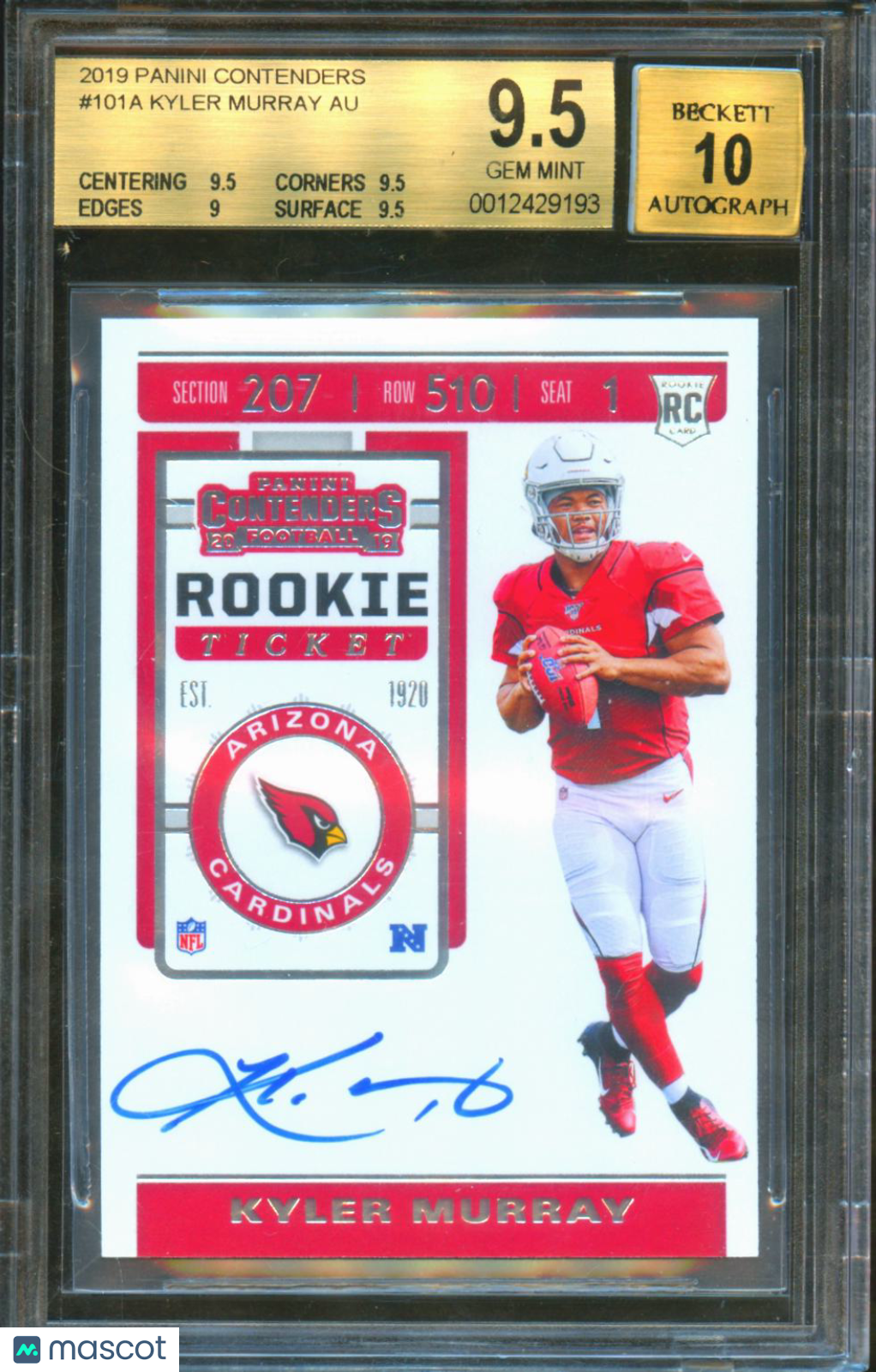 Kyler Murray 2019 Contenders Auto Autograph RC Arizona Cardinals BGS 9.5