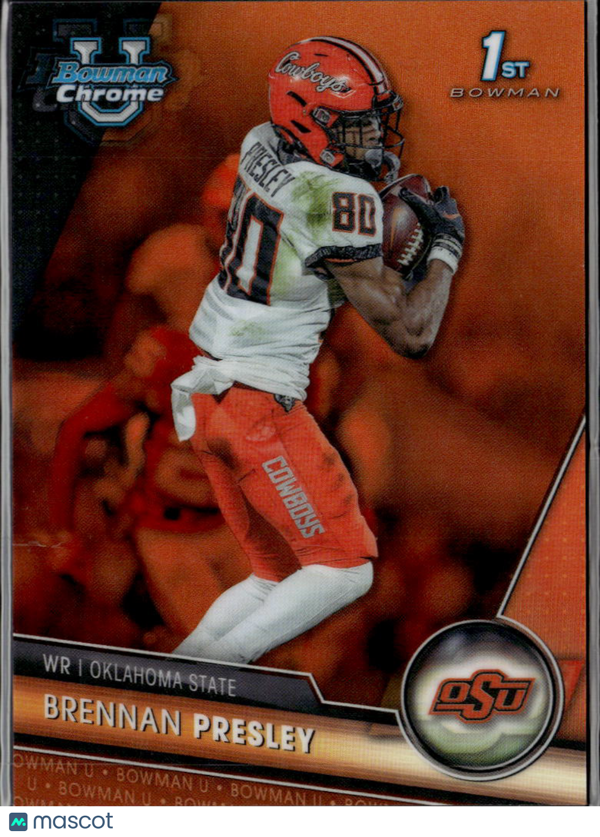 Brennan Presley 2023 Bowman Chrome 1st Orange Refractor 16/25 Oklahoma State OSU