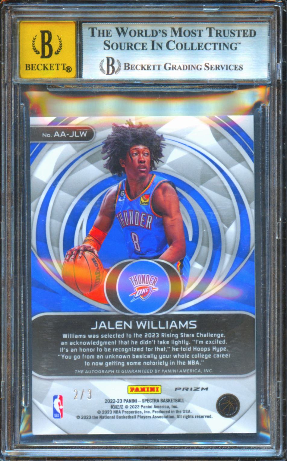 Jalen Williams 2022-23 Spectra Auto Autograph RC Asia GOLD OKC Thunder 2/3 BGS